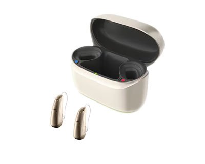 Phonak Aud&eacute;o Sphere Infinio I90 hearing aid in hand (placeholder, final product photo to be added)